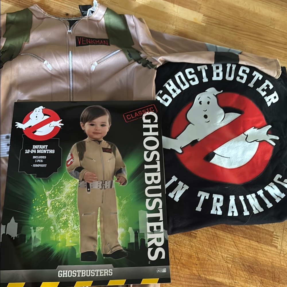 Ghostbusters 12-24 Months Toddler Costume, Beige and Black & 2 Shirts for Adults